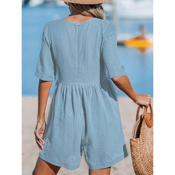 Cupshe V-Neck Wide Leg Short Romper, Women's Size S - Picture 2 of 7
